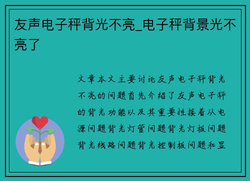 友声电子秤背光不亮_电子秤背景光不亮了